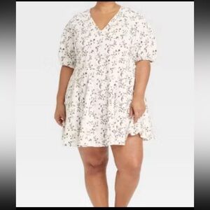 Women's White Floral Bell Elbow Sleeve Mini A-Line Dress XXL - Universal Thread